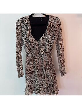 H&M LEOPARD PRINT MINI DRESS SHEER SLEEVES, SZ 0